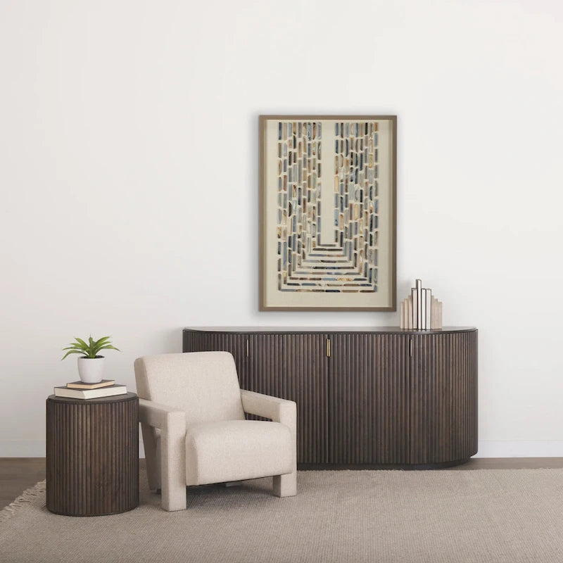Dark Brown Solid Mango Wood Fluted Round Side Table with Storage