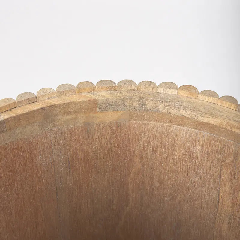 Dark Brown Solid Mango Wood Fluted Round Side Table with Storage