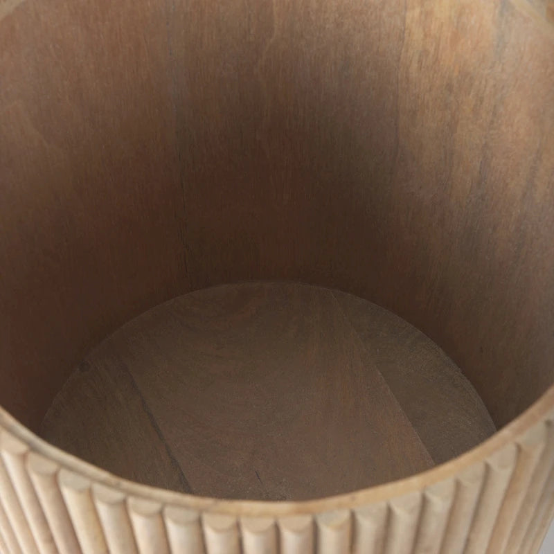 Dark Brown Solid Mango Wood Fluted Round Side Table with Storage