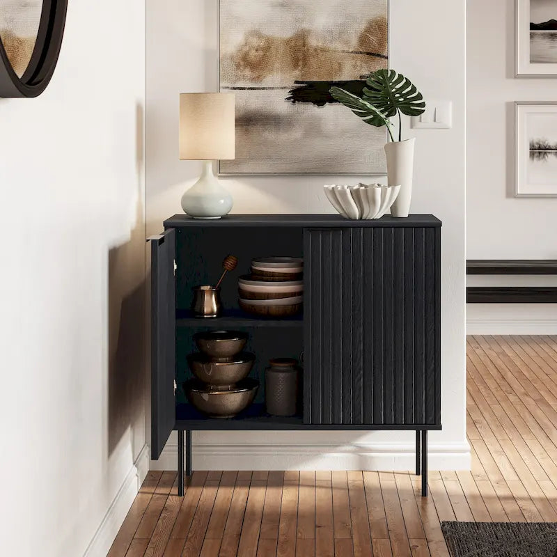 2 Door Fluted Sideboard Buffet Cabinet with Metal Legs