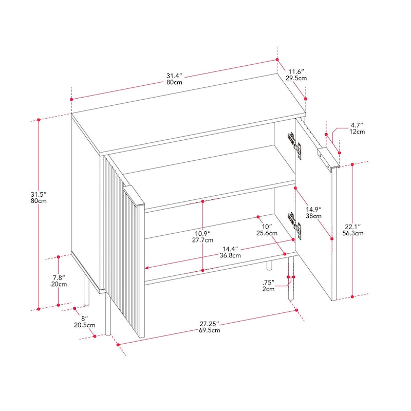 2 Door Fluted Sideboard Buffet Cabinet with Metal Legs