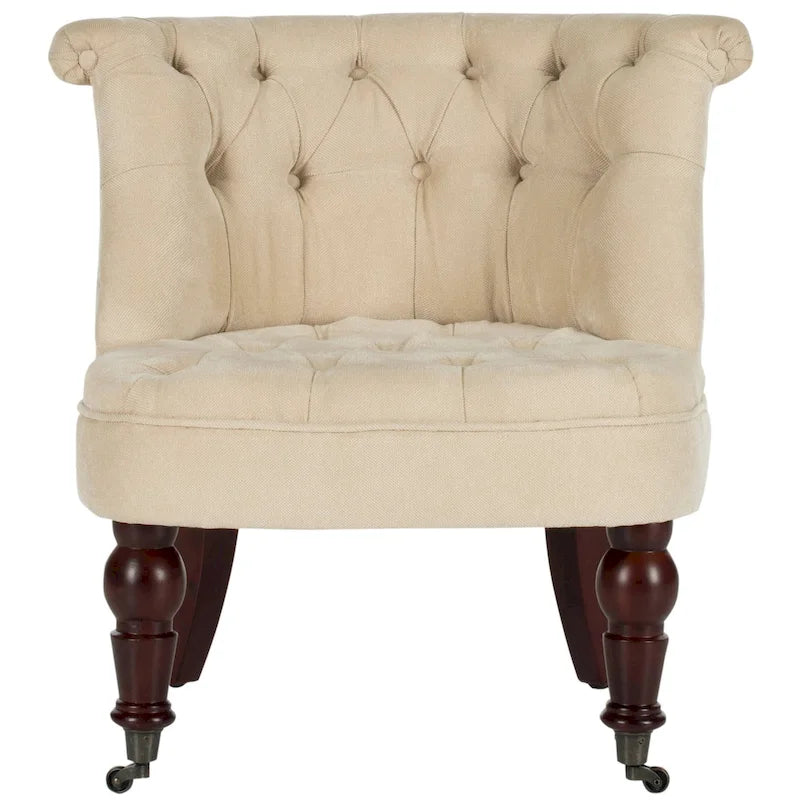 Natural Cream Tufted Accent Chair with Birch Wood Legs