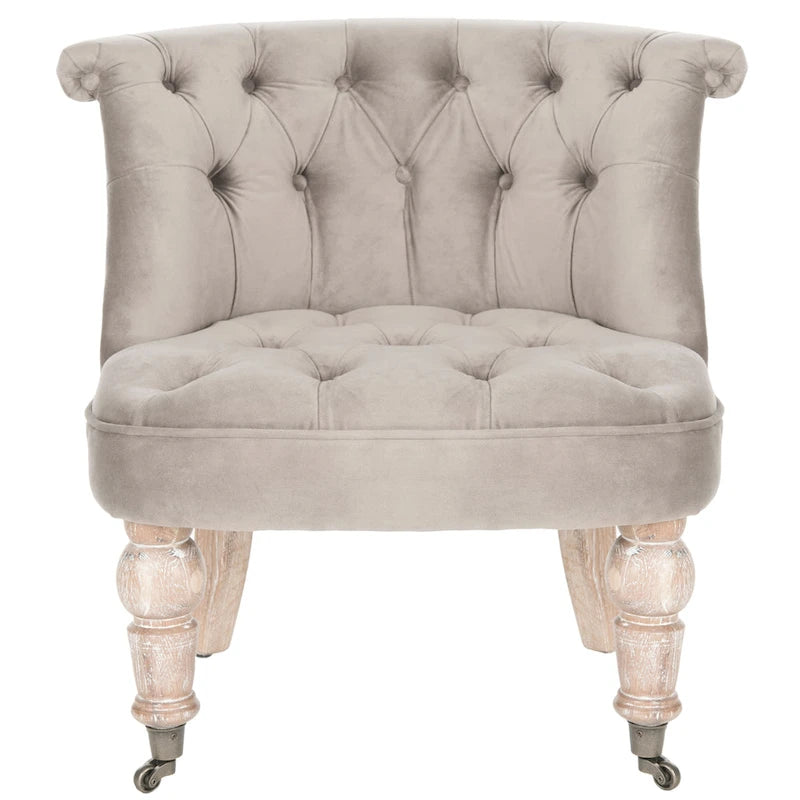 Natural Cream Tufted Accent Chair with Birch Wood Legs