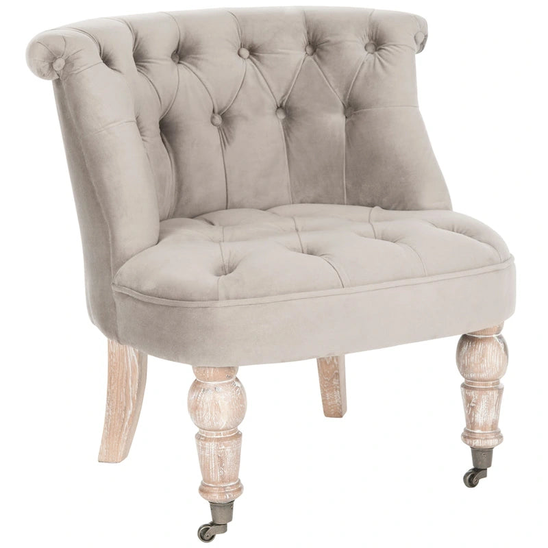 Natural Cream Tufted Accent Chair with Birch Wood Legs