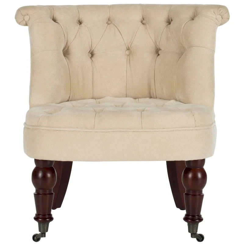 Natural Cream Tufted Accent Chair with Birch Wood Legs