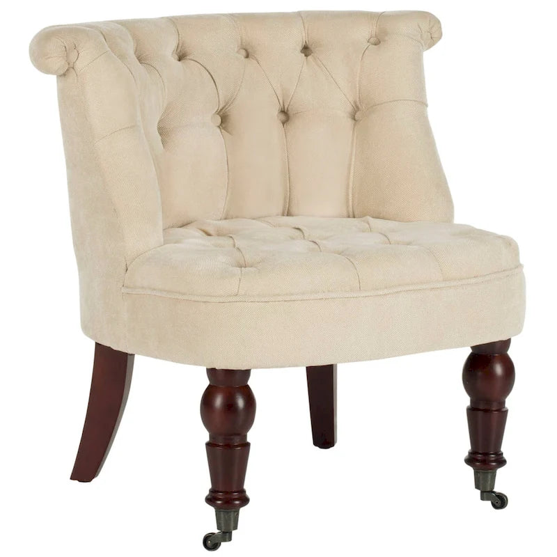 Natural Cream Tufted Accent Chair with Birch Wood Legs