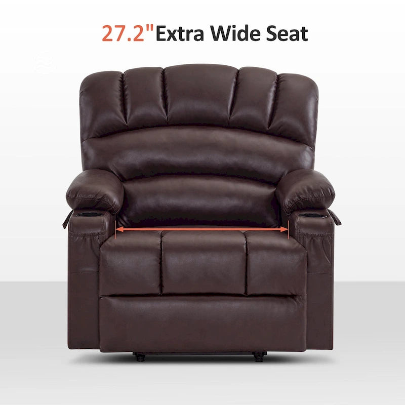 MCombo Power Lift Recliner Chair Sofa with Massage and Heat, Faux Leather R7096 (Medium-Wide)