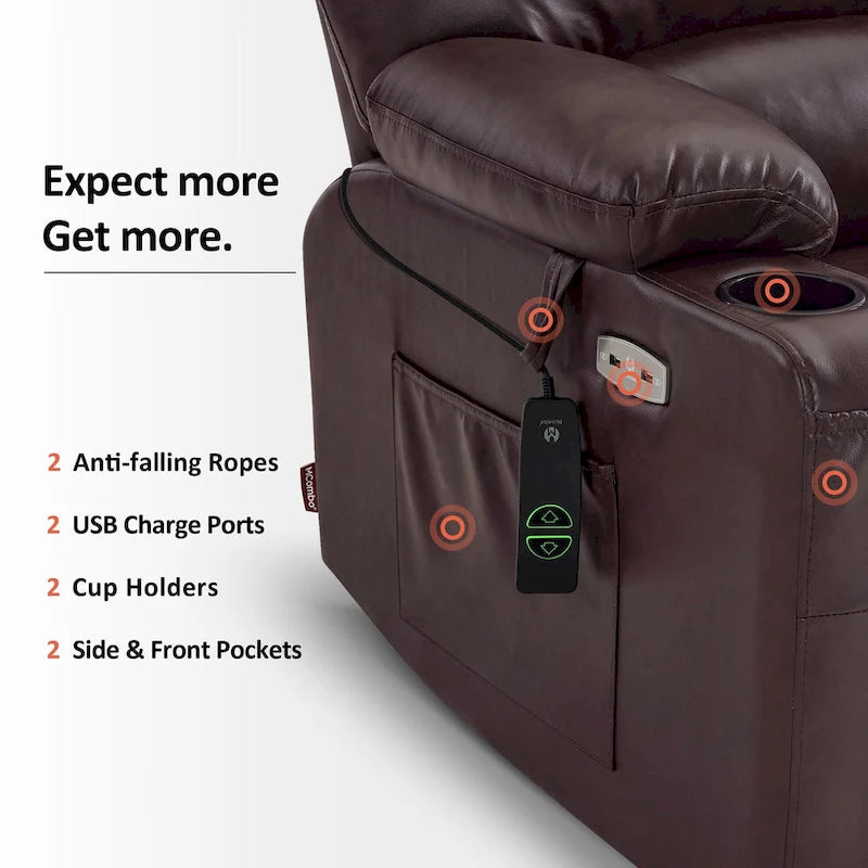 MCombo Power Lift Recliner Chair Sofa with Massage and Heat, Faux Leather R7096 (Medium-Wide)