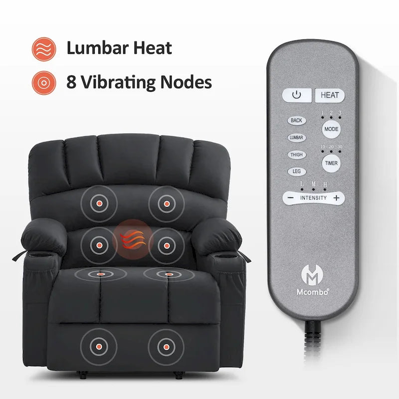 MCombo Power Lift Recliner Chair Sofa with Massage and Heat, Faux Leather R7096 (Medium-Wide)