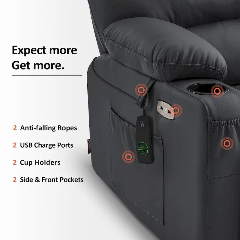 MCombo Power Lift Recliner Chair Sofa with Massage and Heat, Faux Leather R7096 (Medium-Wide)