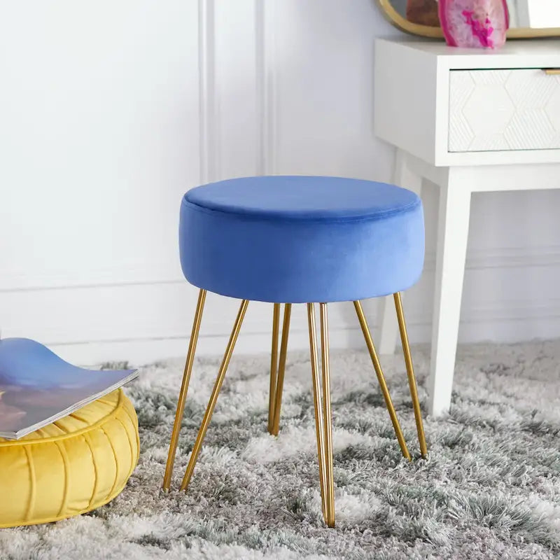 Round Mid-Century Hairpin Leg Ottoman