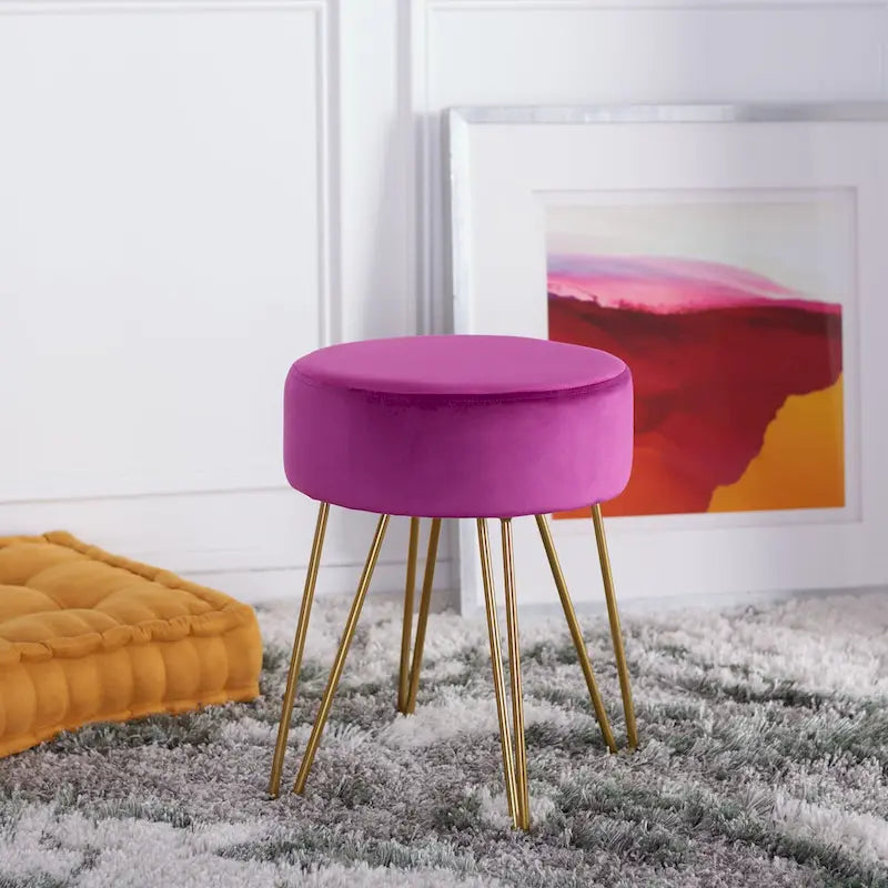 Round Mid-Century Hairpin Leg Ottoman