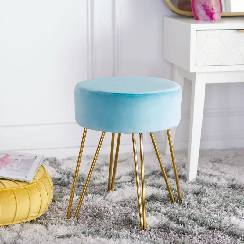 Round Mid-Century Hairpin Leg Ottoman