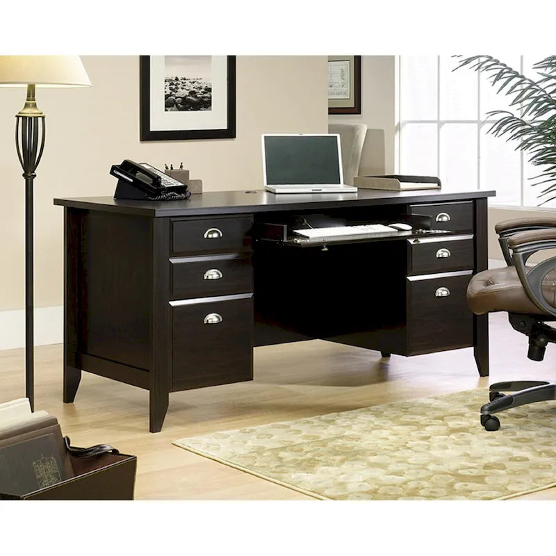 Executive Office Desk with Keyboard Tray and File Drawers