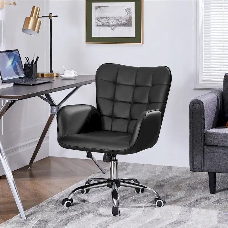 Faux Leather Desk Chair with Padded Armrests Modern Office Chair