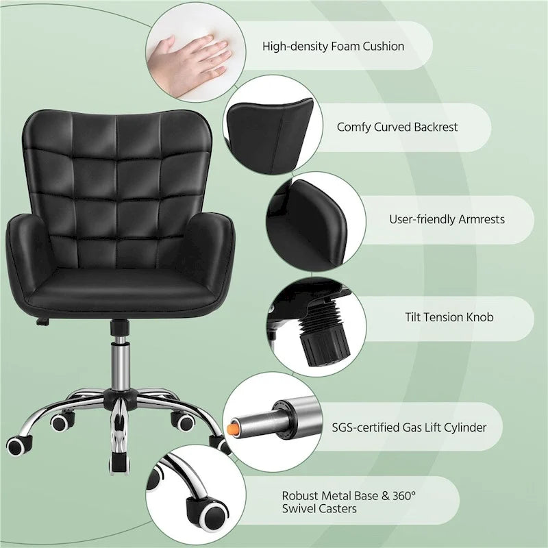 Faux Leather Desk Chair with Padded Armrests Modern Office Chair