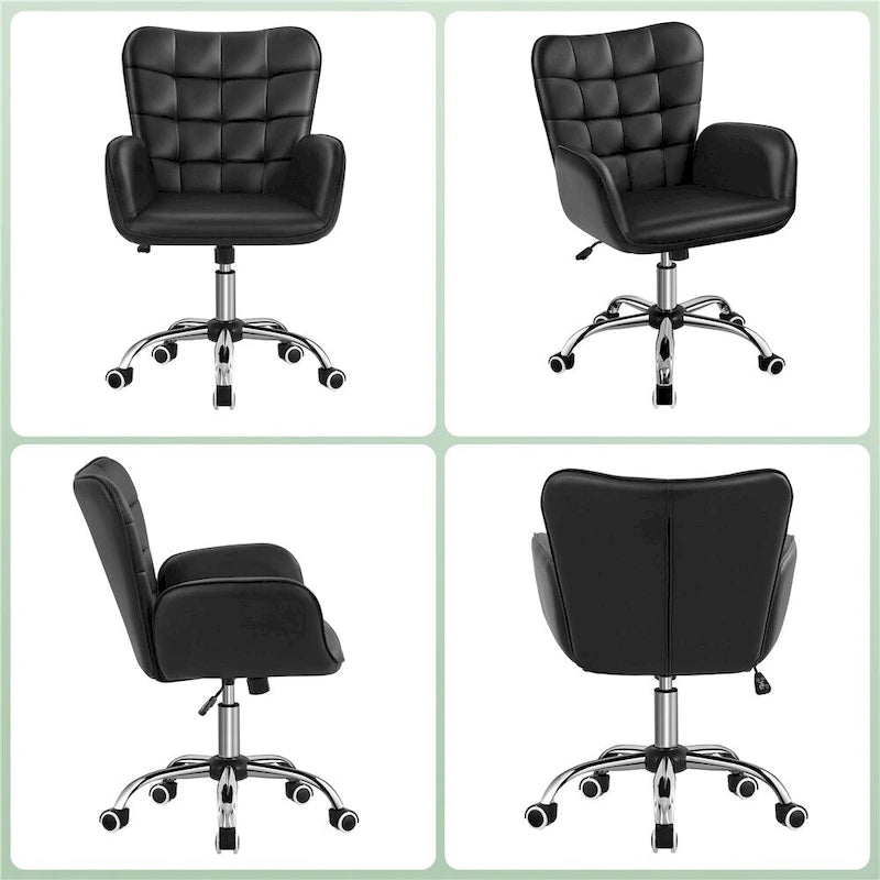 Faux Leather Desk Chair with Padded Armrests Modern Office Chair