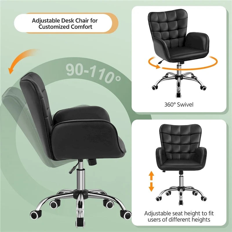 Faux Leather Desk Chair with Padded Armrests Modern Office Chair