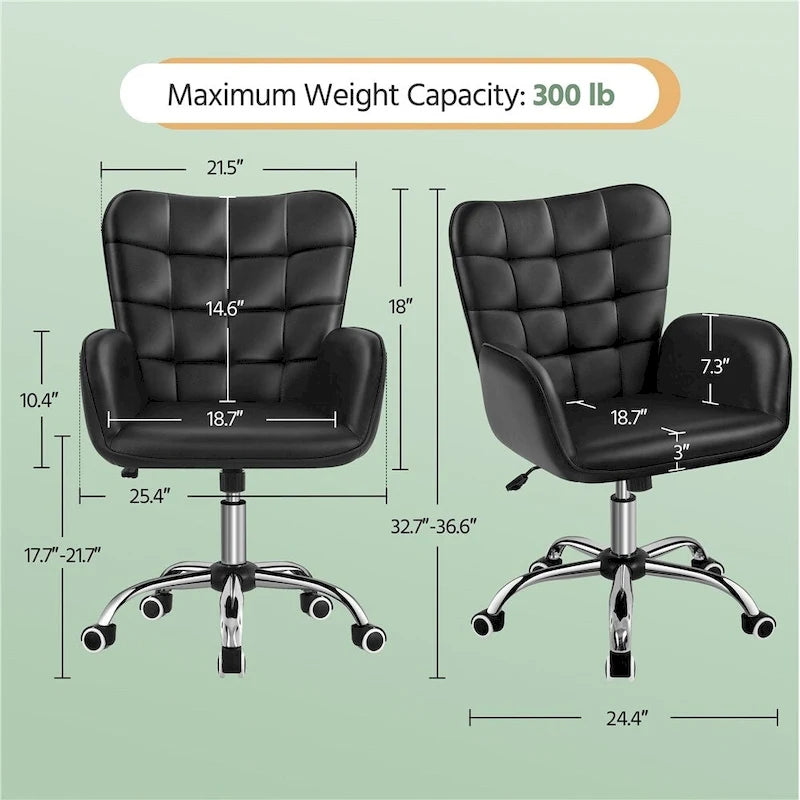 Faux Leather Desk Chair with Padded Armrests Modern Office Chair