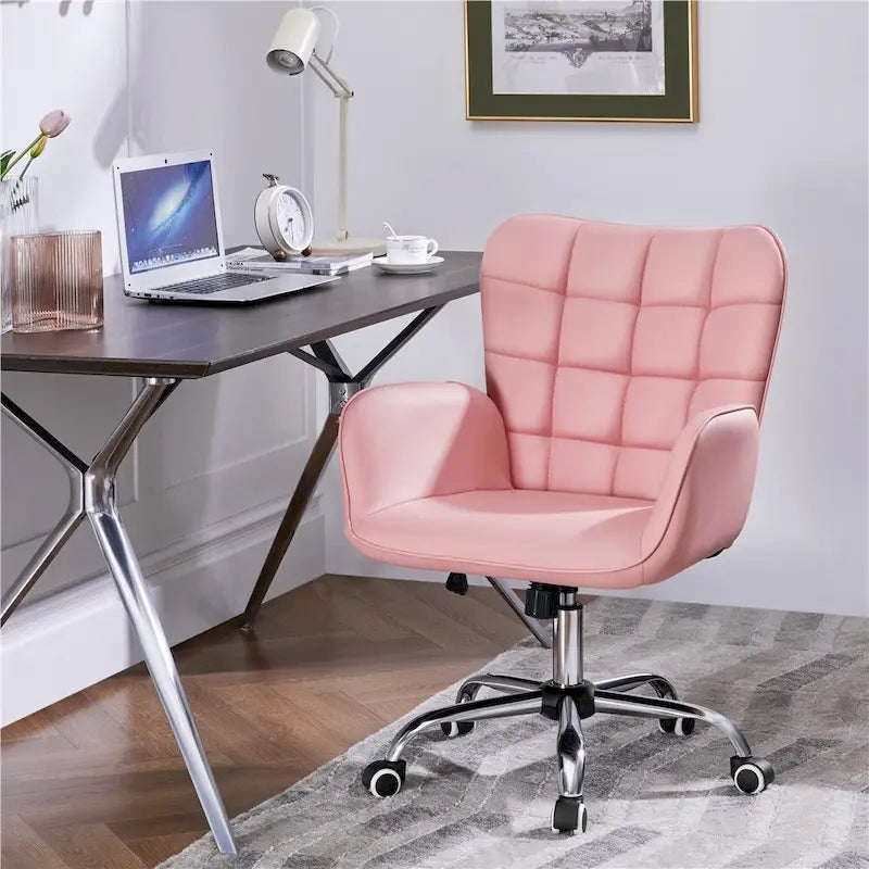 Faux Leather Desk Chair with Padded Armrests Modern Office Chair