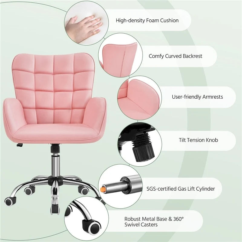 Faux Leather Desk Chair with Padded Armrests Modern Office Chair