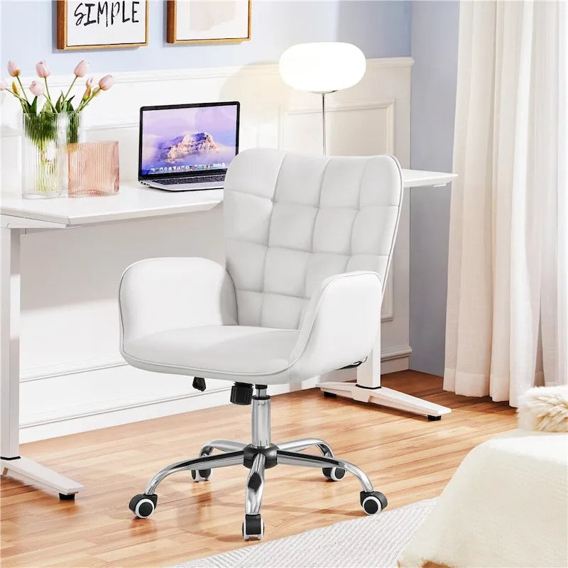 Faux Leather Desk Chair with Padded Armrests Modern Office Chair