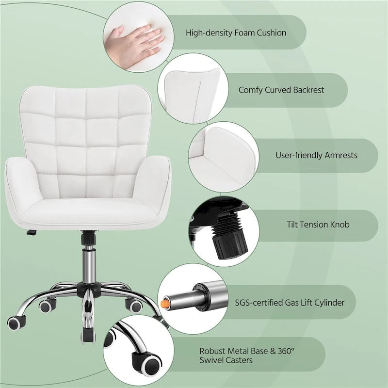 Faux Leather Desk Chair with Padded Armrests Modern Office Chair