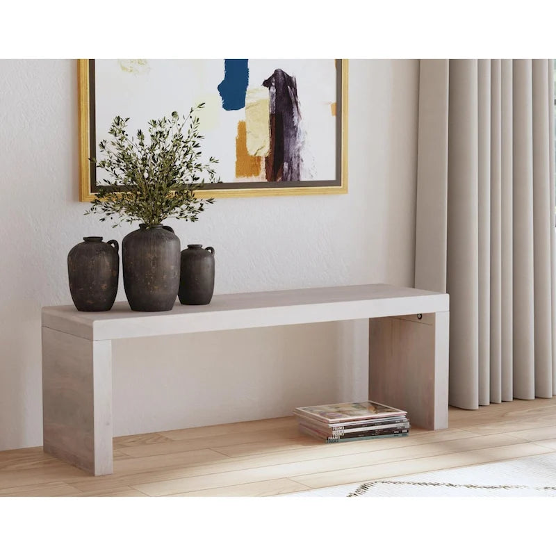 51-Inch White Sand Solid Mango Wood Bench