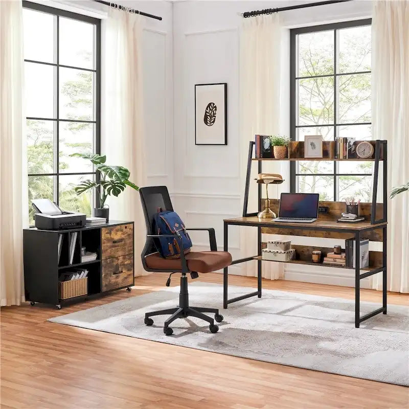 47.5-inch Home Office Computer Desk with Power Outlet and Elevated Bookshelf