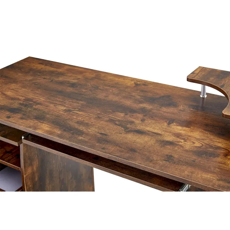 solid wood computer Desk,office table with PC droller,storage shelves and file cabinet,two drawers,CPU tray,a shelf