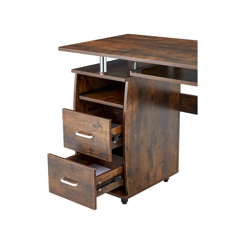 solid wood computer Desk,office table with PC droller,storage shelves and file cabinet,two drawers,CPU tray,a shelf