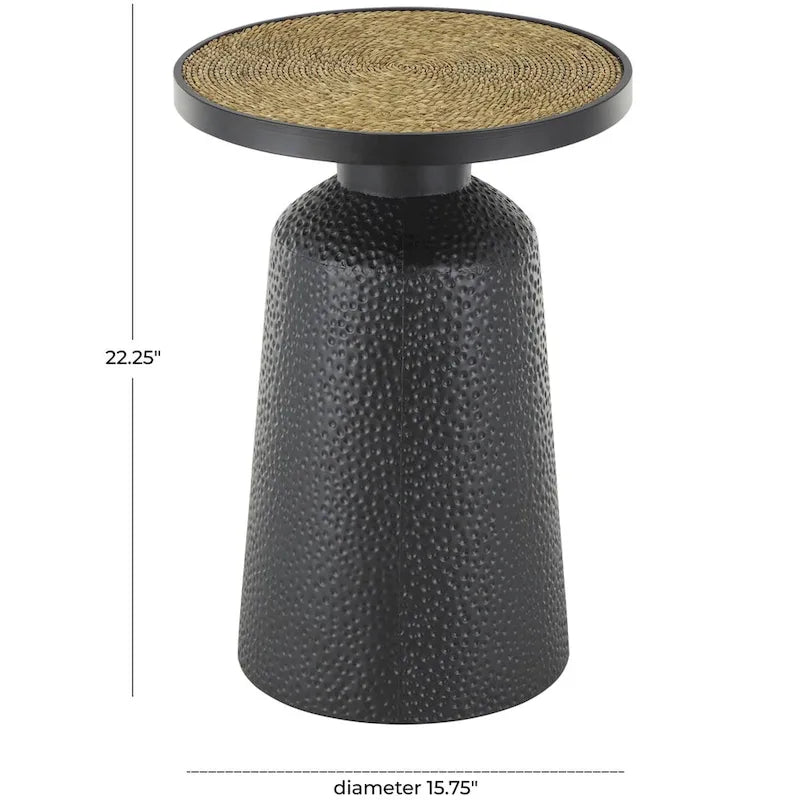 Metal Handmade Side End Accent Table with Rope Tabletop - Black